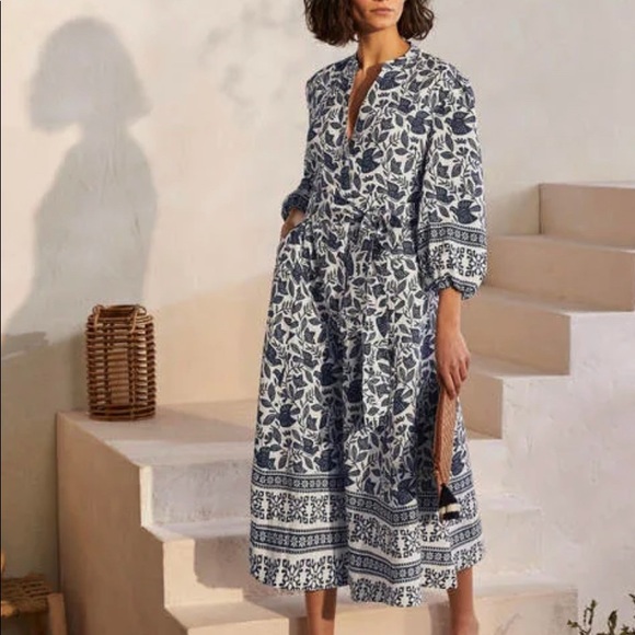 NWT BODEN
Addie Linen Midi Dress - Ivory, Meadow Flight, blue detail. - Picture 2 of 10